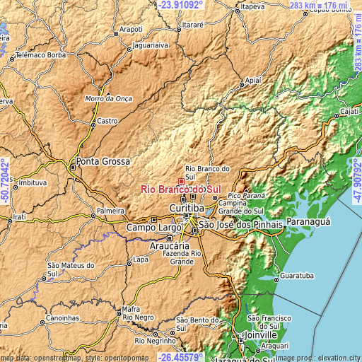 Topographic map of Rio Branco do Sul