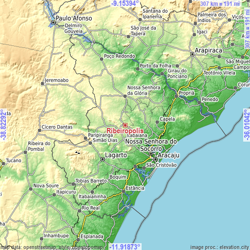 Topographic map of Ribeirópolis