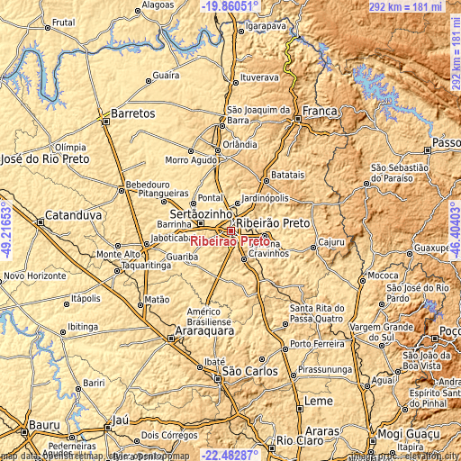 Topographic map of Ribeirão Preto