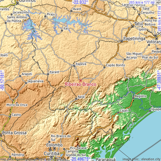 Topographic map of Ribeirão Branco