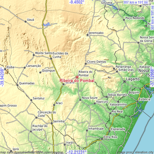 Topographic map of Ribeira do Pombal