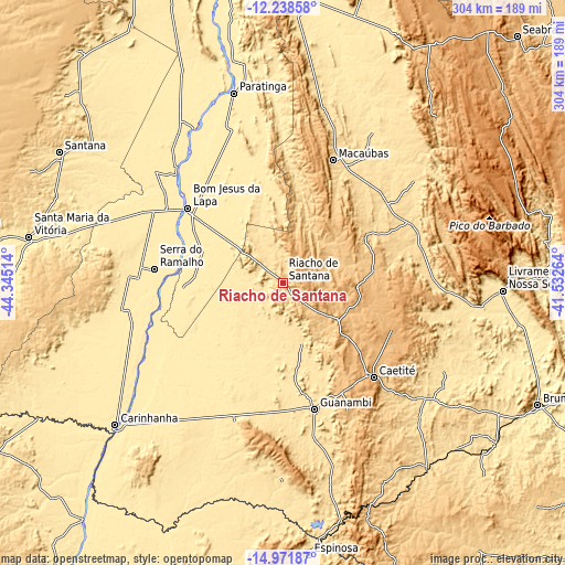 Topographic map of Riacho de Santana