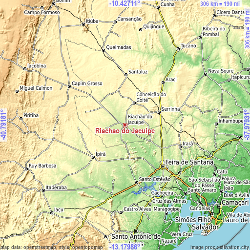 Topographic map of Riachão do Jacuípe