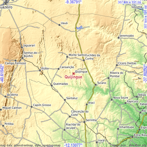 Topographic map of Quijingue