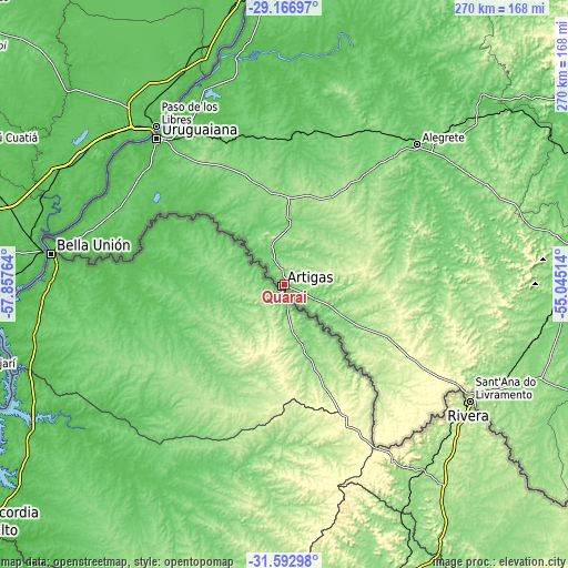 Topographic map of Quaraí