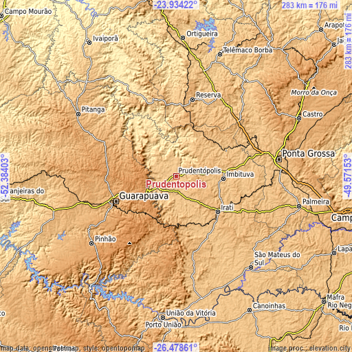 Topographic map of Prudentópolis