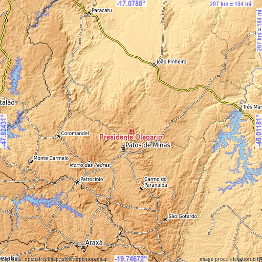 Topographic map of Presidente Olegário