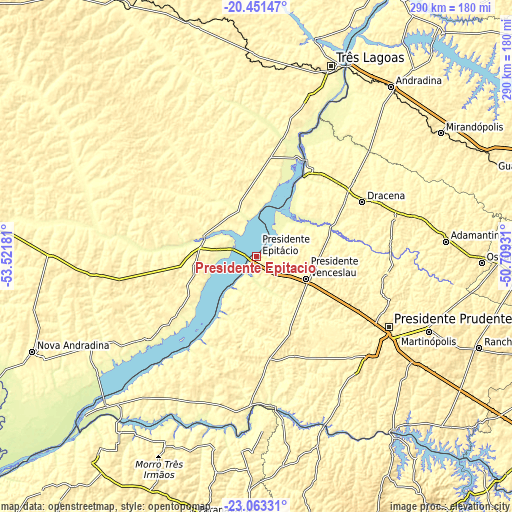 Topographic map of Presidente Epitácio