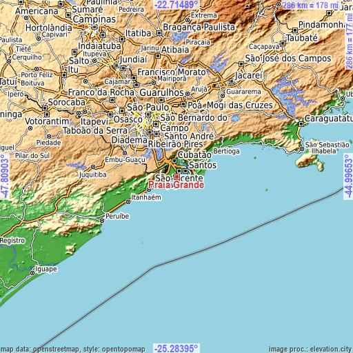 Topographic map of Praia Grande
