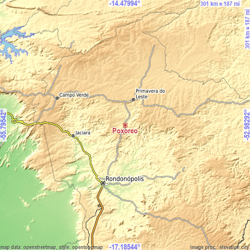 Topographic map of Poxoréo