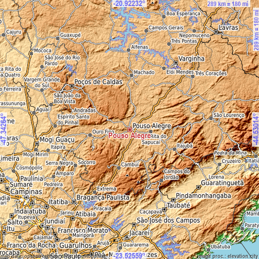 Topographic map of Pouso Alegre