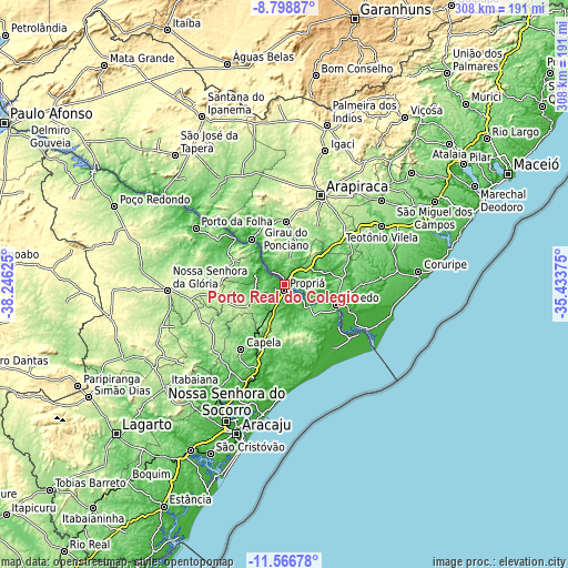 Topographic map of Porto Real do Colégio