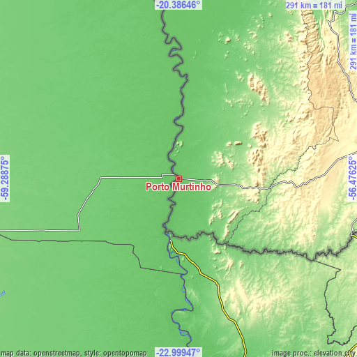 Topographic map of Porto Murtinho