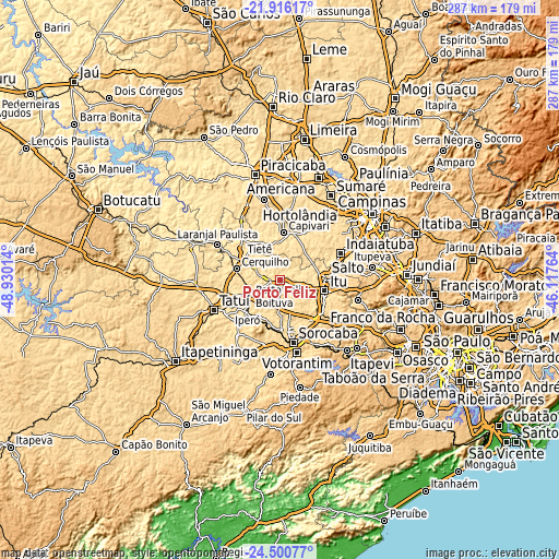 Topographic map of Porto Feliz