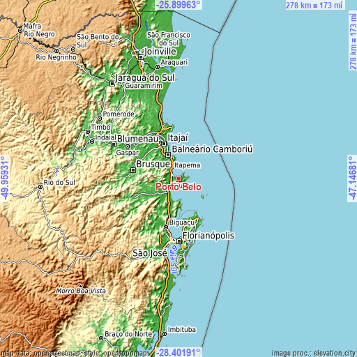 Topographic map of Porto Belo