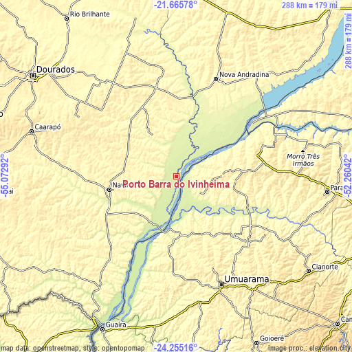 Topographic map of Pôrto Barra do Ivinheima