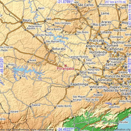 Topographic map of Porangaba