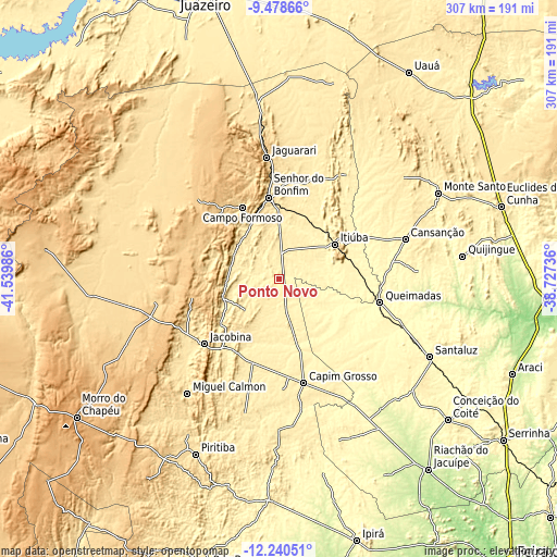 Topographic map of Ponto Novo