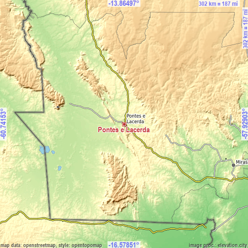 Topographic map of Pontes e Lacerda