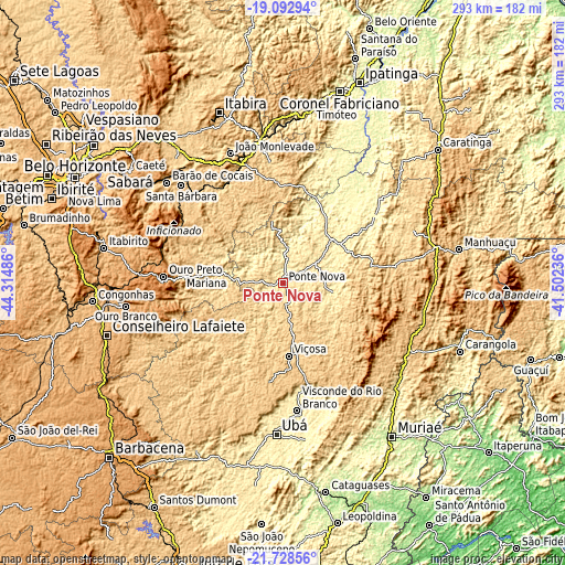 Topographic map of Ponte Nova
