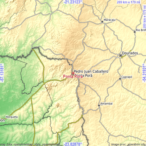 Topographic map of Ponta Porã