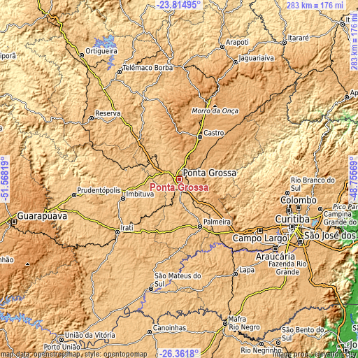 Topographic map of Ponta Grossa