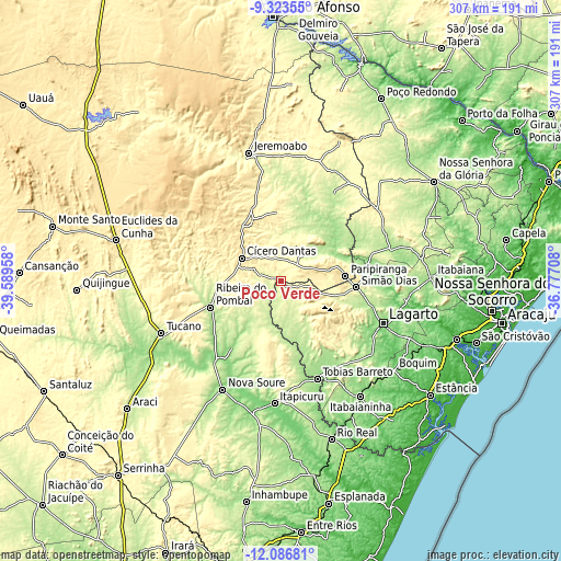 Topographic map of Poço Verde