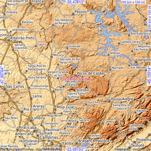 Topographic map of Poços de Caldas