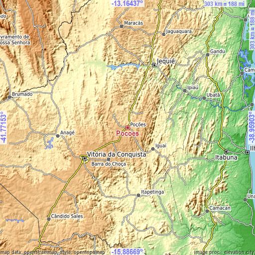 Topographic map of Poções