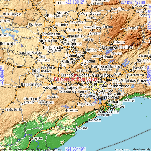 Topographic map of Pirapora do Bom Jesus