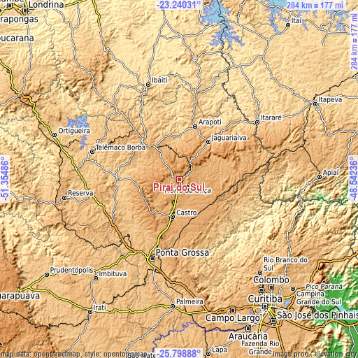 Topographic map of Piraí do Sul