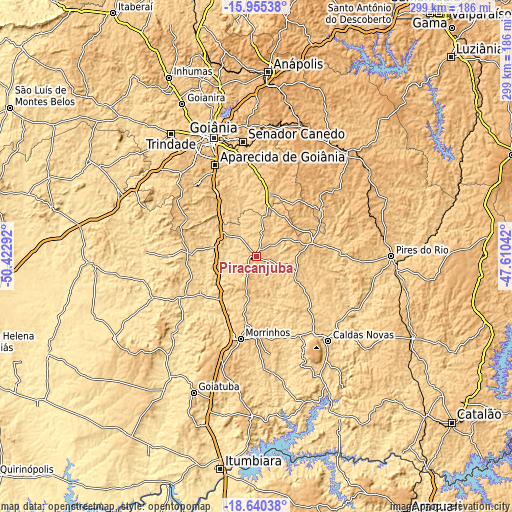 Topographic map of Piracanjuba