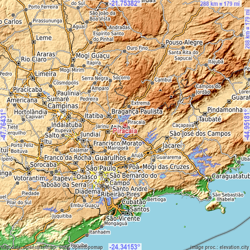 Topographic map of Piracaia