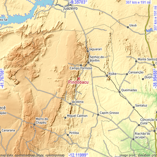 Topographic map of Pindobaçu