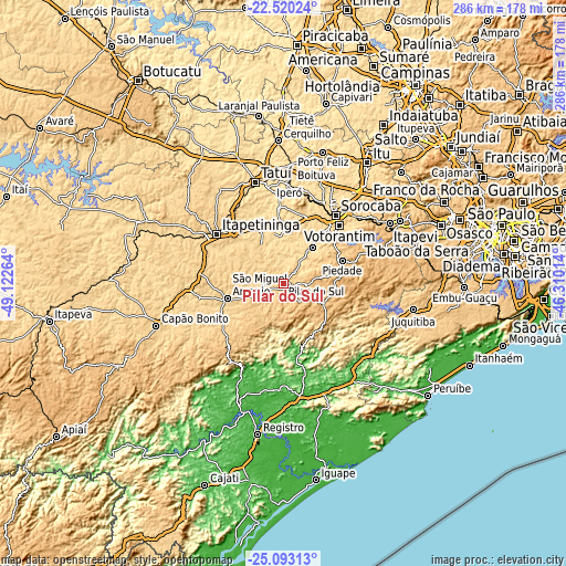 Topographic map of Pilar do Sul