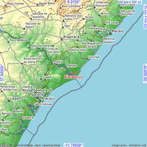 Topographic map of Piaçabuçu