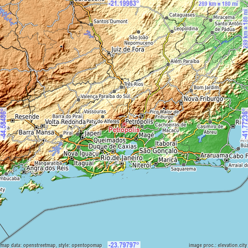 Topographic map of Petrópolis
