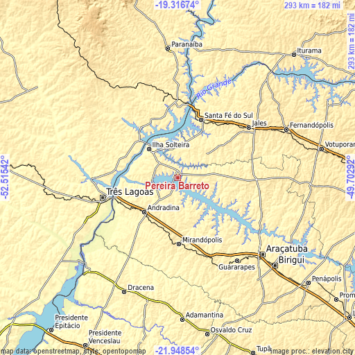 Topographic map of Pereira Barreto