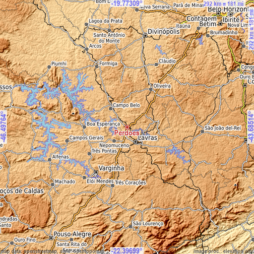 Topographic map of Perdões