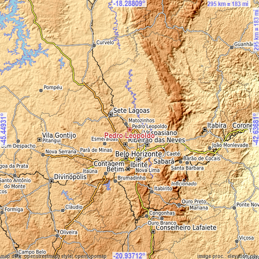 Topographic map of Pedro Leopoldo