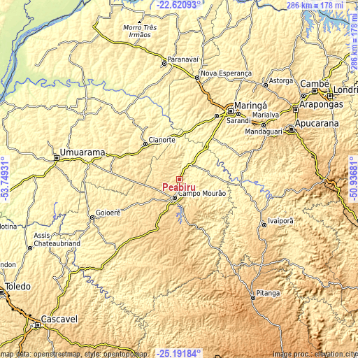 Topographic map of Peabiru