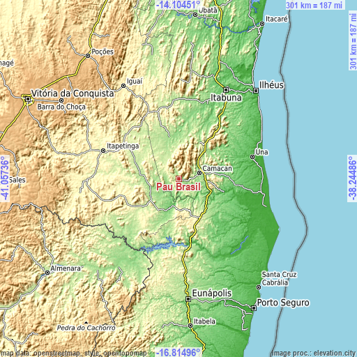 Topographic map of Pau Brasil