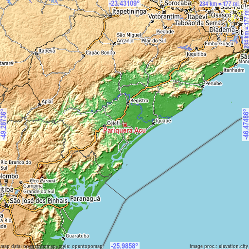 Topographic map of Pariquera Açu