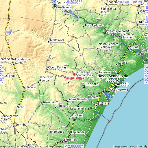 Topographic map of Paripiranga