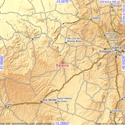 Topographic map of Paraúna