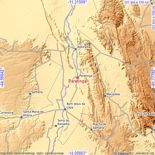 Topographic map of Paratinga