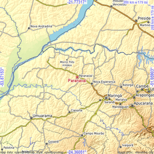 Topographic map of Paranavaí