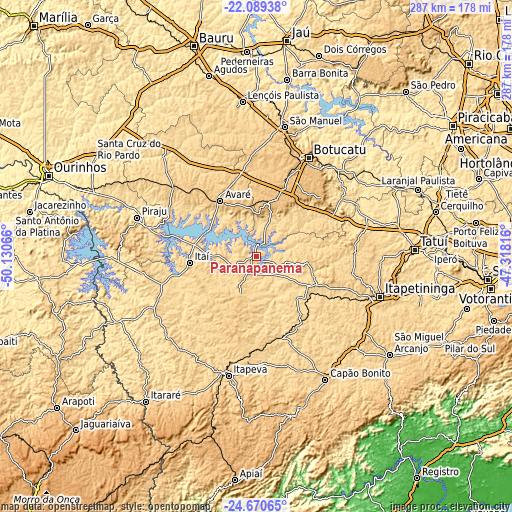 Topographic map of Paranapanema