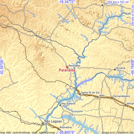 Topographic map of Paranaíba