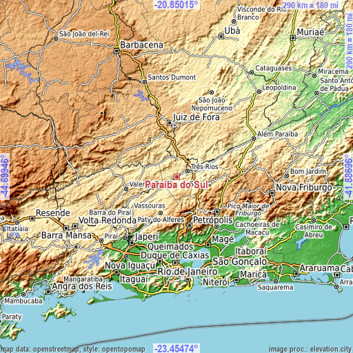 Topographic map of Paraíba do Sul
